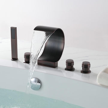 Mooni Elegant Waterfall Oil Rubbed Bronze Roman Tub Faucet with Handshower Solid Brass